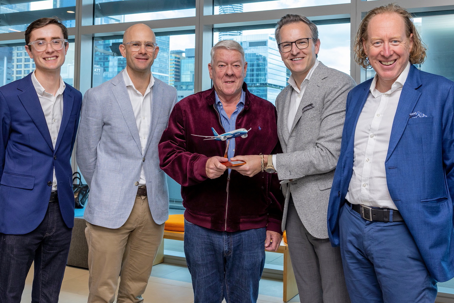 From left: Harry Jobberns, senior manager climate change, Qantas; Flyn van Ewijk, regional director Asia-Pacific, LanzaJet; John Wagner, chairman, Wagner Sustainable Fuels; Brian Moran, chief sustainability officer, Boeing; and Sean Simpson, co-founder, LanzaTech. Picture: Boeing. Click to enlarge.